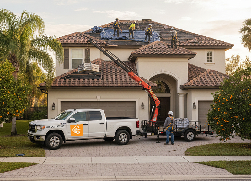 Hurricane roof damage repair in Kissimmee FL by The Roofing Crew